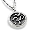OM Aum Hindu or Yoga Symbol Antiqued Sterling Silver Medallion Pendant 18" Necklace