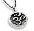 OM Aum Hindu or Yoga Symbol Antiqued Sterling Silver Medallion Pendant 18