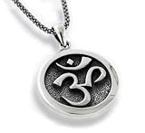 OM Aum Hindu or Yoga Symbol Antiqued Sterling Silver Medallion Pendant 18