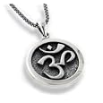 OM Aum Hindu or Yoga Symbol Antiqued Sterling Silver Medallion Pendant 18" Necklace
