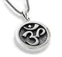 OM Aum Hindu or Yoga Symbol Antiqued Sterling Silver Medallion Pendant 18" Necklace