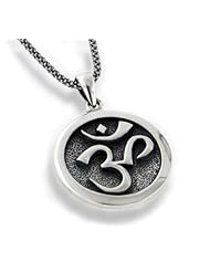 OM Aum Hindu or Yoga Symbol Antiqued Sterling Silver Medallion Pendant 18" Necklace