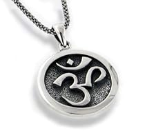 OM Aum Hindu or Yoga Symbol Antiqued Sterling Silver Medallion Pendant 18" Necklace