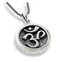 OM Aum Hindu or Yoga Symbol Antiqued Sterling Silver Medallion Pendant 18" Necklace