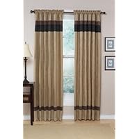 Jacaranda Collection Black, Camel and Chocolate Micro Suede Curtains Set of 2 Striped Window Panel Treatments