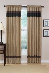 Jacaranda Collection Black, Camel & Chocolate Micro Suede Curtains Set of 2 Striped Window Panel Treatments