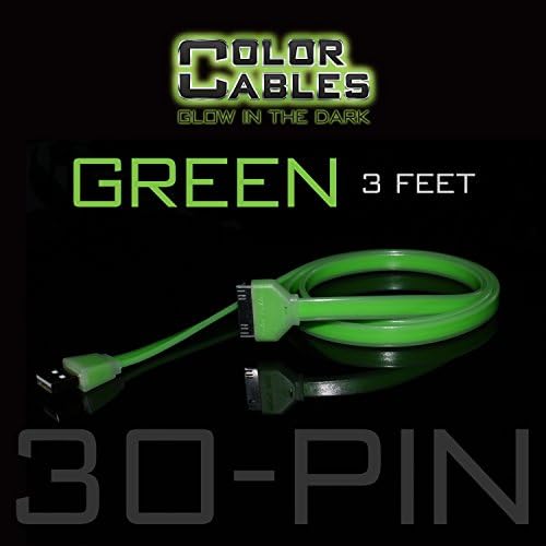 Color Cables: Apple 30 Pin Charge and Sync Data Cable (GREEN - 3FT) Glow in the Dark - 1M Long - Extra Tough - No Tangle - High-Speed - Premium 30 Pin to USB A Male Cable (LIFETIME WARRANTY)