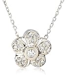 14k White Gold Diamond Flower Pendant (.03 cttw, J Color, I2 Clarity), 16