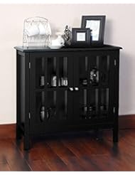 Furniture: Black Double Glass Door Storage Accent Cabinet Floor Table - eHomeProducts