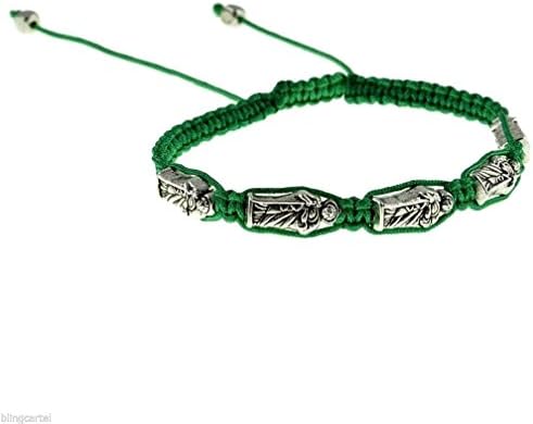 Uer Fashion San Judas Saint St Jude The Apostle 5 Metal Charm Adjustable Green Cord Bracelet