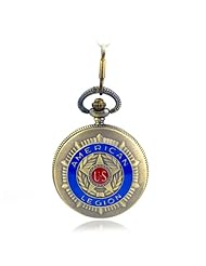 armel American Legion Antique Quartz Movement Pocket Watch Brass Tone + Chain Pw045 with Gift Box