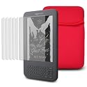 AMAZON KINDLE NEOPRENE POUCH CASE - RED, WITH 6-IN-1 SCREEN PROTECTOR PACK