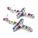 Beautiful Multi-Colored Crystal Cross Charm Dangle Earrings Silver Tone ~ Comes Gift Boxed