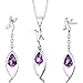 Amethyst Pendant Earrings Necklace Sterling Silver Rhodium Nickel Finish Pear Cut 1.75 Carats