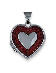Sterling Silver Black Ceramic Red Swarovski Elements Heart Locket