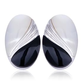Sterling Silver Mother-of-Pearl and Black Onyx Oval Post Earrings by Amazon.com Collection