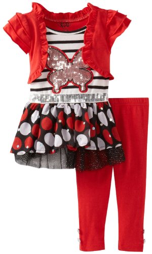 Young Hearts Baby Girls' 2 Piece Striped Polka Dot Dress And Legging,