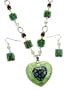 Green Glass Heart Bead Necklace Earring Fashion Jewelry Set