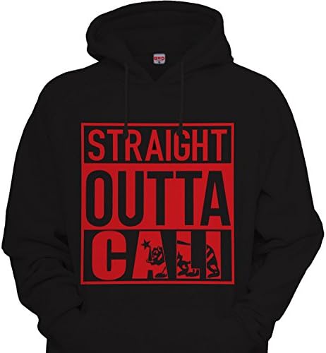 Mens Straight Outta CALI Hoodie California Republic Hooded Sweatshirt Black / Red (L / Large)