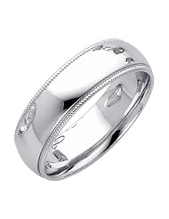 14k White Gold 6mm Comfort Fit Plain Milgrain Wedding Ring Ring for Men &... by The World Jewelry Center