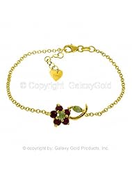 Single Flower Bracelet with Rubies and Peridots in 14k Yellow Gold