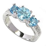 1.55ct Genuine Natural Blue Topaz Gemstone and Diamond 10k White Gold Ring