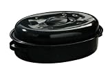 Premier Housewares 42 x 31 cm Oval Enamel Casserole Dish with Lid and Handle, Black Speckled