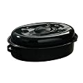 Premier Housewares 42 x 31 cm Oval Enamel Casserole Dish with Lid and Handle, Black Speckled