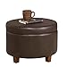 HomePop K6862-E846 Round Faux Leather Storage Ottoman Living Room Furniture Chocolate Brown