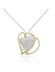 14K Two Tone Gold Love Struck Collection Micro Pave Set Triple Heart Pendant