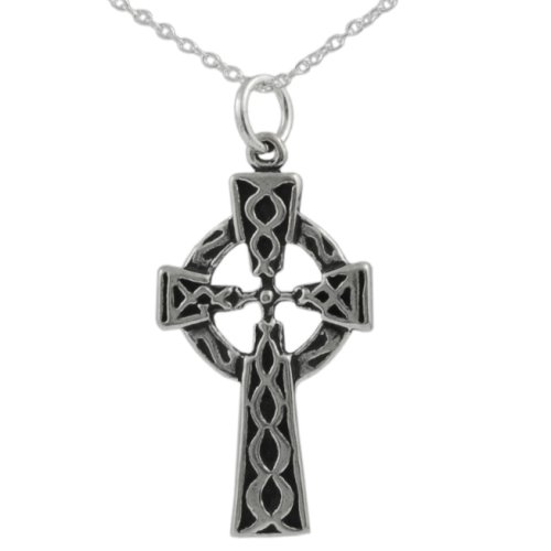 Sterling Silver Celtic Cross Pendant with 18 inch Cable Chain