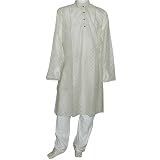 Mens Casual Dress Woven Silk and Cotton Blend Long Loose Shirt and Trousers Expert Hand Stitch India Kurta Pajama Set Size 2XL (pgkp001)