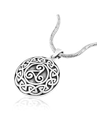 925 Sterling Silver Celtic Knot Oxidized Medallion Pendant with Rhodium Plated Chain Necklace w/ Lobster clasp 18"