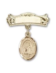 14K Gold Baby Badge with St. Valentine of Rome Charm and Arched Polished Badge Pin