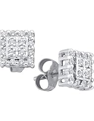 14KT White Gold 0.25 CTW Round Diamond Ladies Cluster Earrings