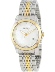 Gucci Womens YA126513 Gucci Timeless Steel and Yellow PVD White Dial Watch
