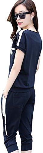 Womens Casual Tracksuits PU Contrast Shirts+Capris Clothing Navy XXL