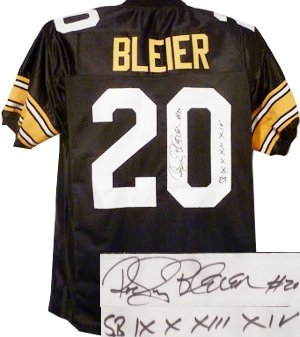 Rocky Bleier Autographed/Hand Signed Pittsburgh Steelers Black Prostyle Jersey SB IX X XIII XIV