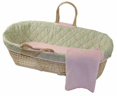Tadpoles Damask Moses Basket - Pink Green