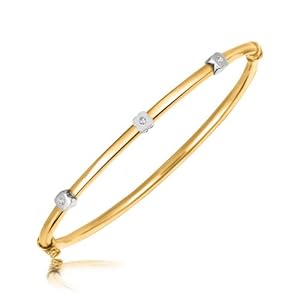 Sterling Silver Diamond Floral Station Bangle with Yellow Plating (.03 ct. t.w.)