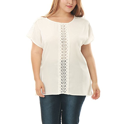 uxcell Women Plus Size Crochet Lace Panel Chiffon Tunic Top