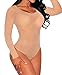 HUUSA Womens Sexy Long Sleeve Sheer Mesh Corset Bodysuit Nude Small