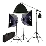 CowboyStudio 2275 Watt Digital Video Continuous Softbox Lighting Kit with Boom and Carrying Case - 2 Light stands, 2 Softboxes, 1 Boom Kit