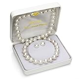 14k Yellow Gold 11-12mm White Freshwater Cultured Pearl Necklace and Stud Earrings, 18"