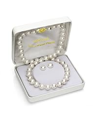 14k Yellow Gold 7-8mm White Freshwater Pearl Necklace 18" Length and Stud Earring Jewelry Set.