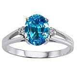 1.56 cttw Genuine Blue Topaz and Diamond Ring - 14kt White Gold LIFETIME WARRANTY