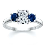 1.50 CT RADIANT DIAMOND W ROUND BLUE SAPPHIRE RING 18K