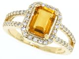 414lbqTMTQL. SL160  1.45ct Emerald Cut Citrine and Diamond Ring in 10Kt Yellow Gold
