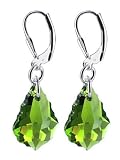 Green Swarovski Crystal Sterling Silver Leverback Dangle Earrings