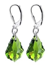 Green Swarovski Crystal Long Dangle Earrings